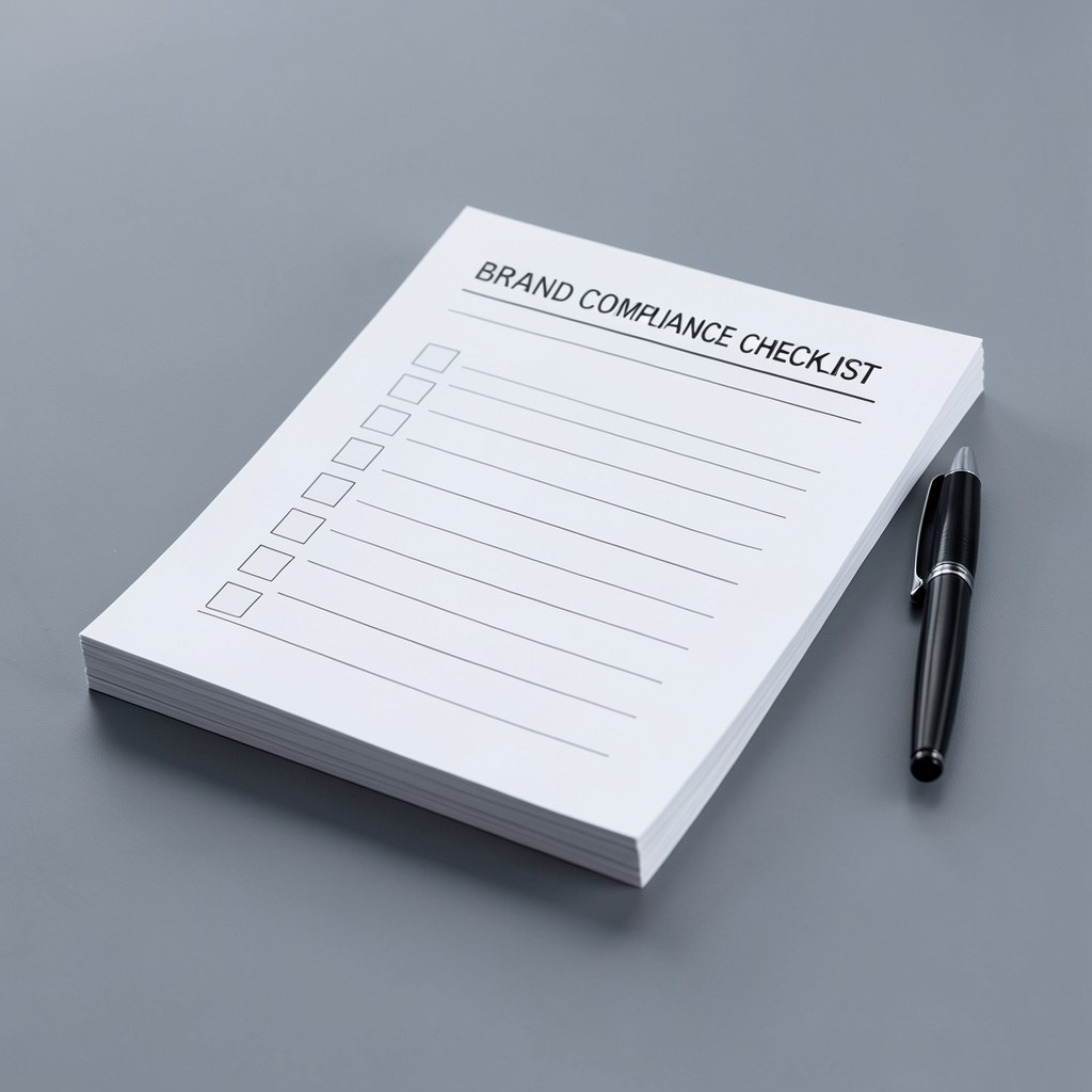 Markenrichtlinien und Checkliste auf einem Arbeitsplatz